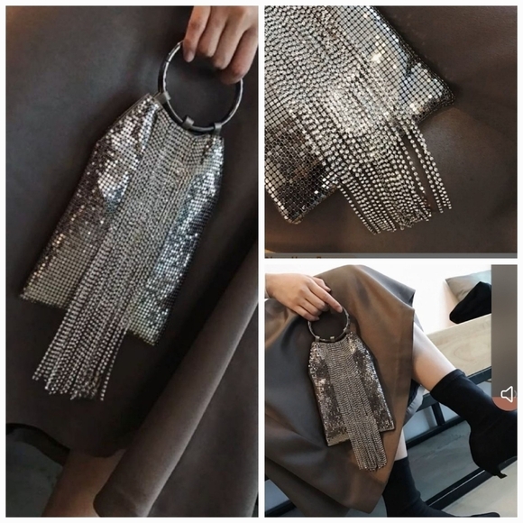 Whiting & Davis Cascade Fringe Metal Mesh Bracelet Clutch - Picture 3 of 3
